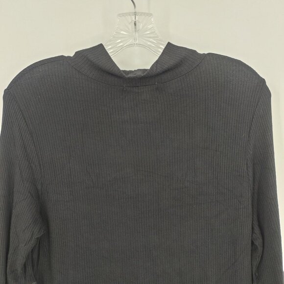 GYFT Sz L Tunic Top Sheer Sleeve Ribbed Knit Mock Neck Black Mini Dress Casual - Picture 8 of 11